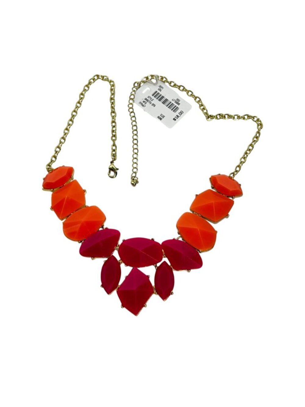 Gold Tone Pink and Peach Bib Necklace (6365) - Picture 7 of 8